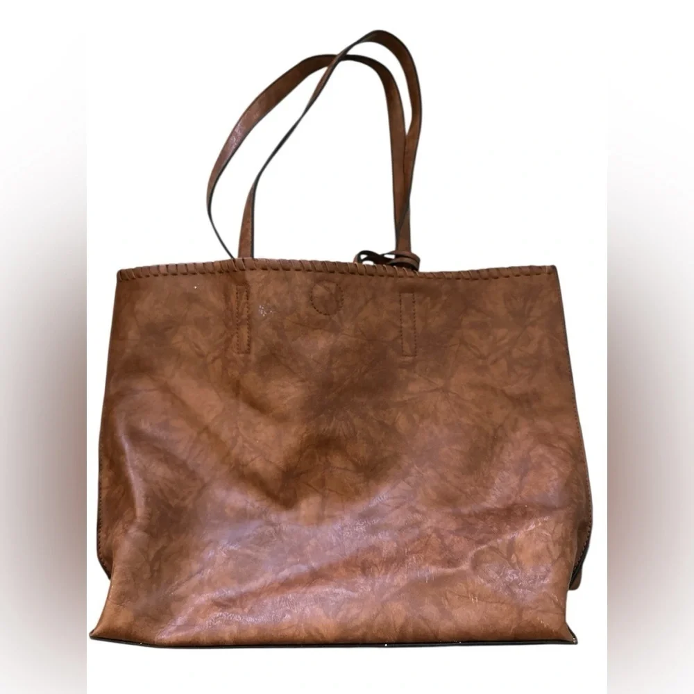 Brown Faux Leather Tote Bag